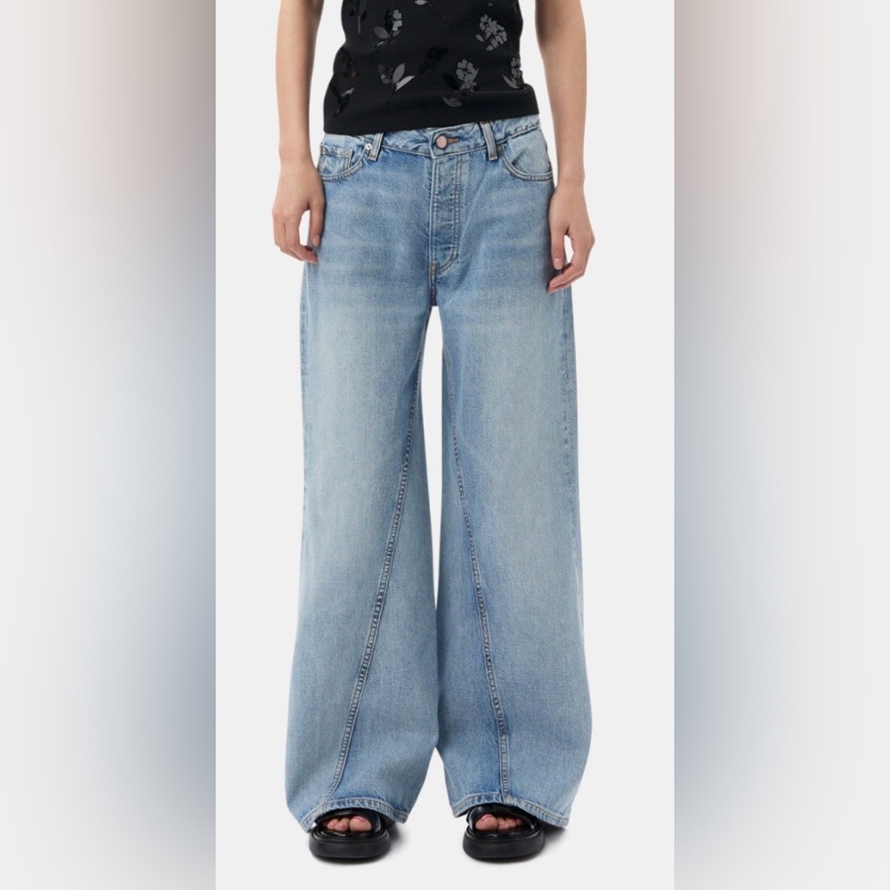 Ganni Light Blue Wide Leg Denim Jeans